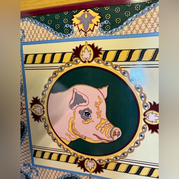 Sigma Tastesetter 10" Framed Ceramic Pig Tile Trivet / Wall Hanging Hand Decorat - Picture 2 of 6